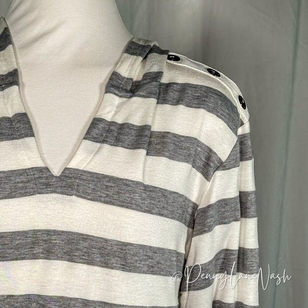 Sandiva Striped Pullover Terry Tunic Hoodie Gray/White - Picture 3 of 11